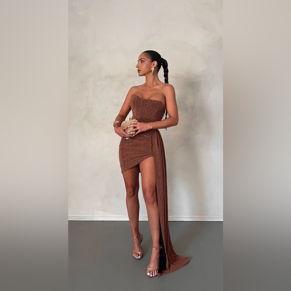 ALIA MINI DRESS - BRONZE GOLD FOIL